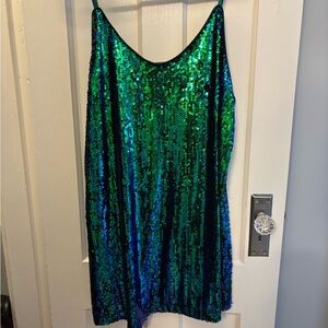 Allegra K Green and Blue Sequin Slip Dress